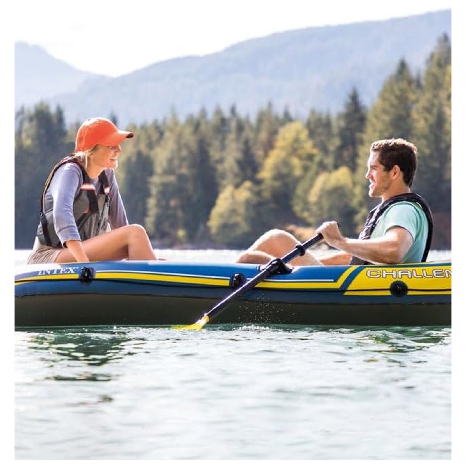 INTEX 66312EP Challenger 2 Inflatable Boat Set with 48″ Oars, Pump, & Oar Locks