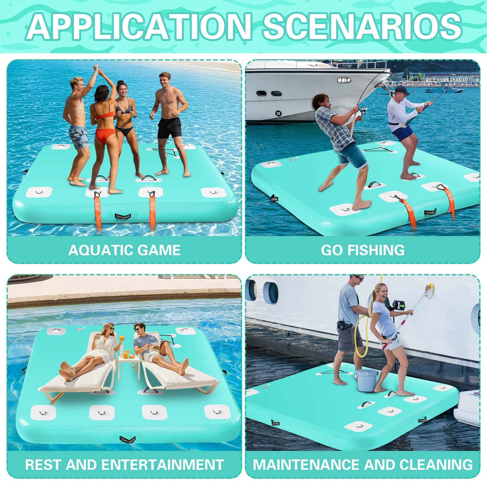 Inflatable Floating Dock Air Platform, 6ft x 5ft x 6ft, Mint Green