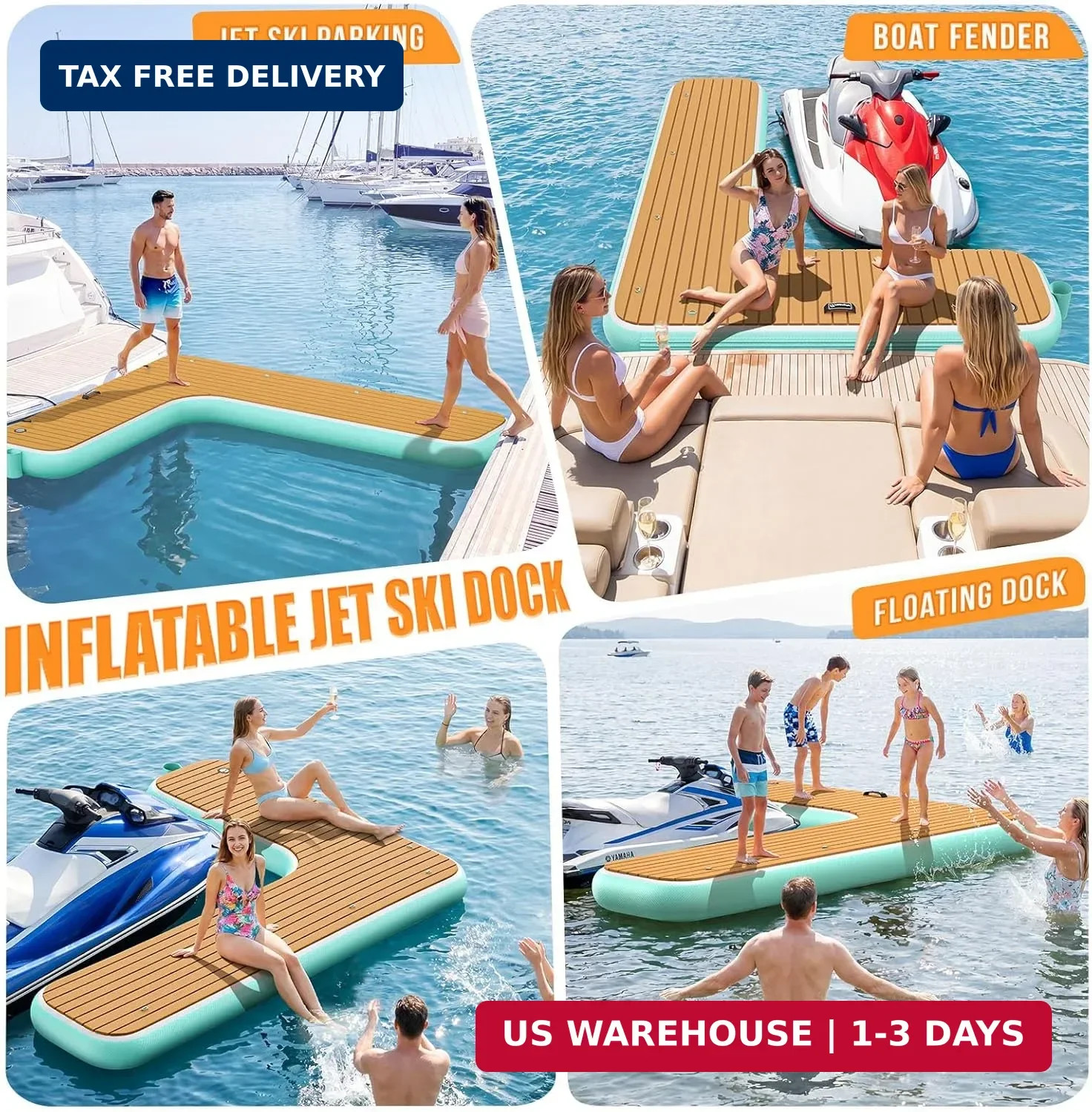 Inflatable Jet Ski Dock, 10ft/8ft Inflatable Floating Dock for Lake Ocea