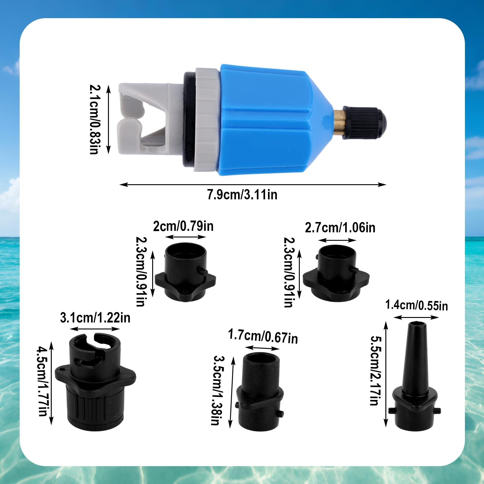 Fukaisu Inflatable Boat SUP Pump Adapter, Quick Inflate black, blue, gray