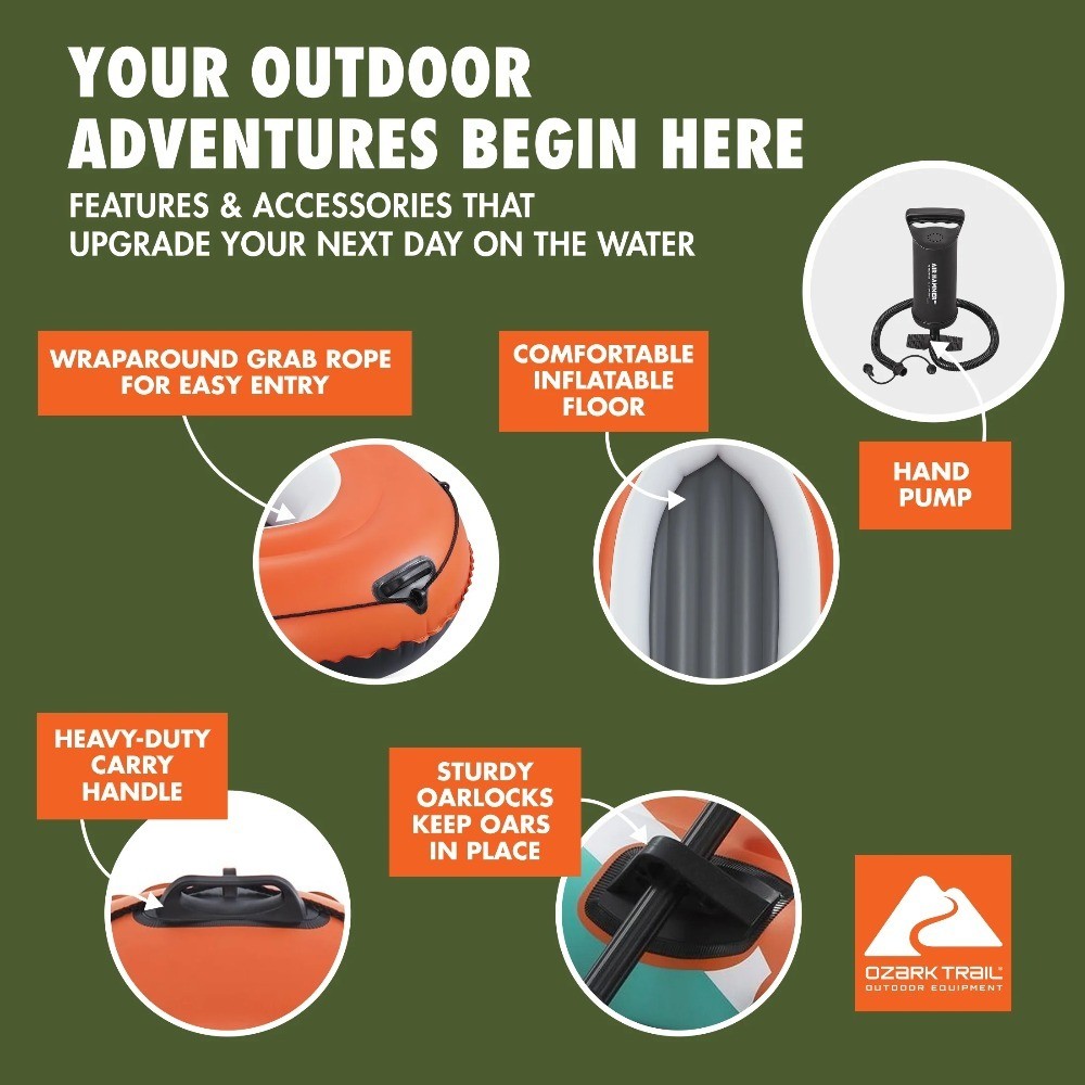 2-Person Inflatable Raft with Oars and Hand Pump for Lake River Recreation