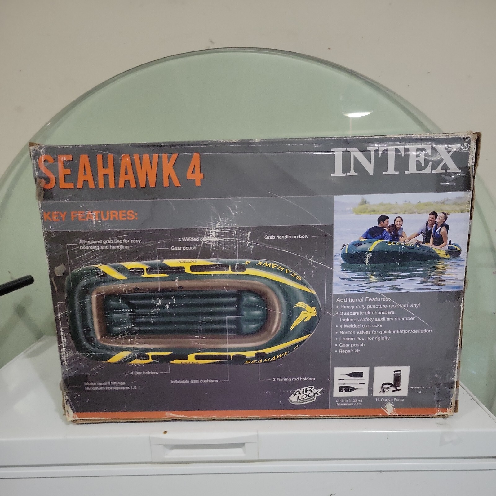 Intex 68351EP Seahawk 4 Inflatable Boat Set with Oars and Air Pump