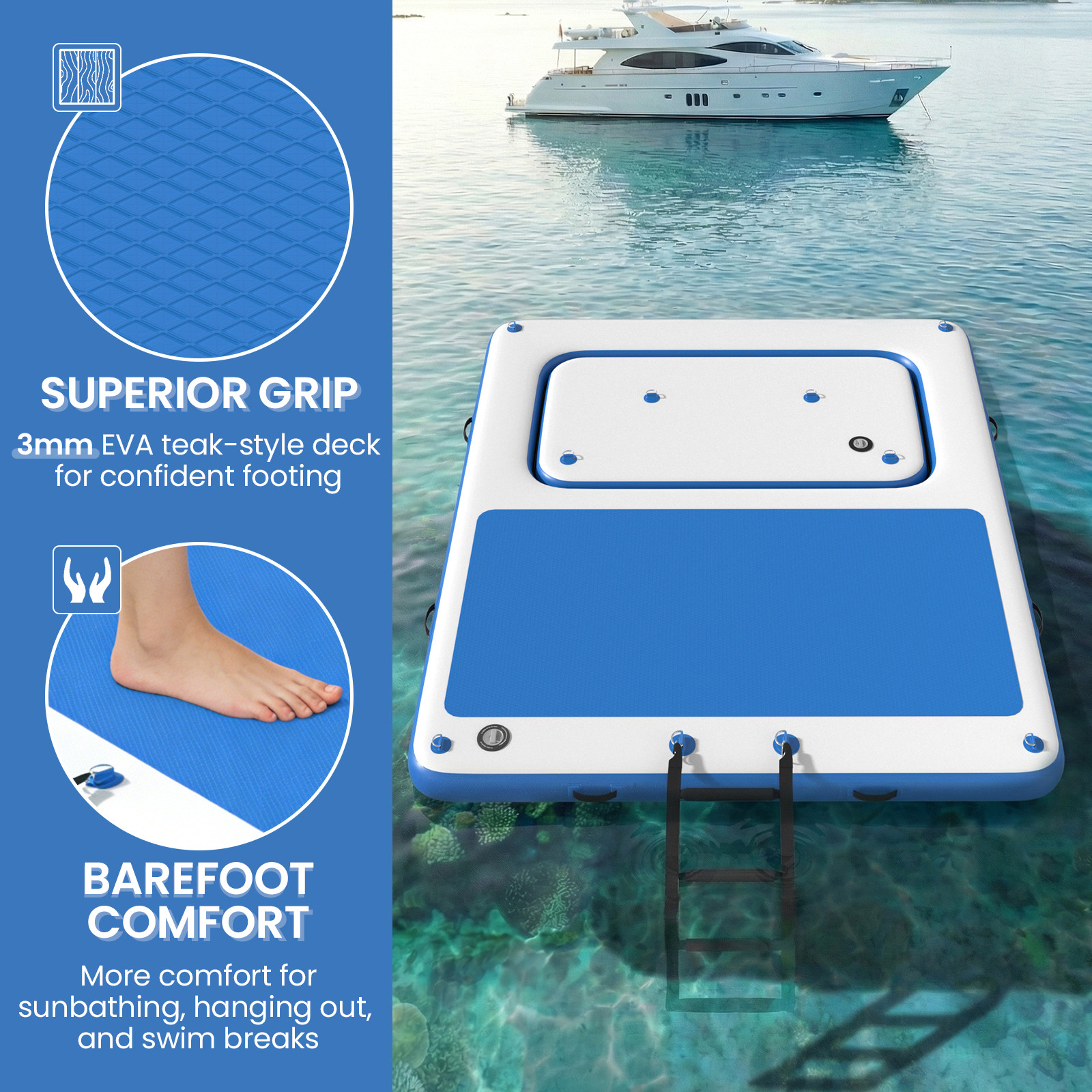 10’x8′ Inflatable Floating Dock, Anti-Slip EVA Mat, Quick Inflate, Lake Ocean
