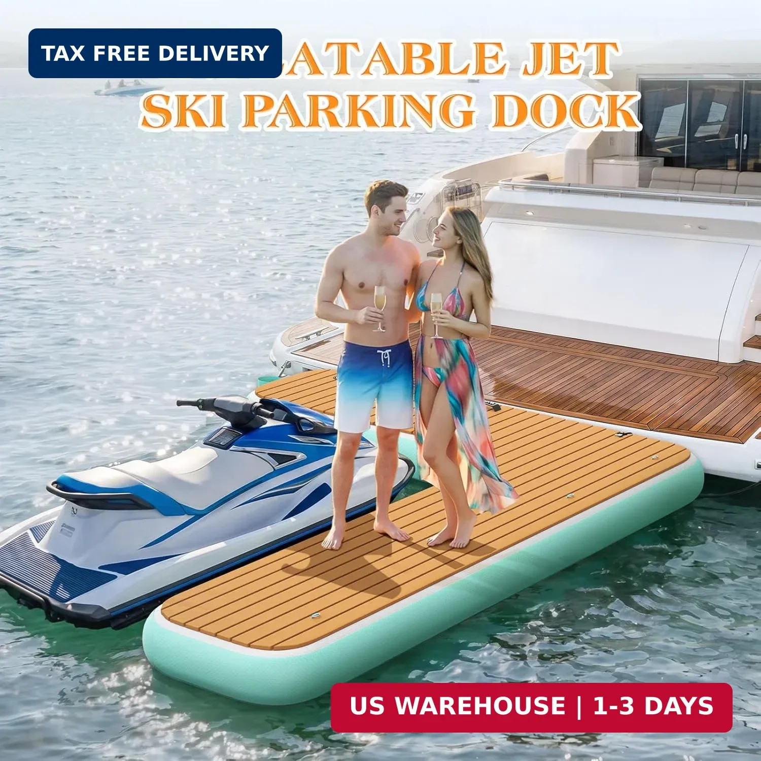 Inflatable Jet Ski Dock, 10ft/8ft Inflatable Floating Dock for Lake Ocea