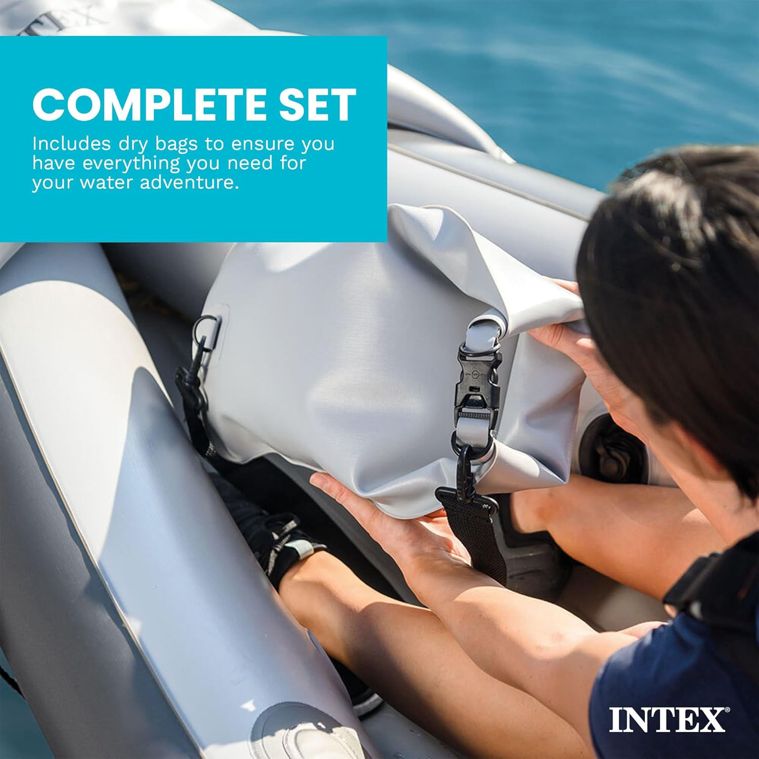 Intex Dakota K2 Inflatable 2 Person Kayak Set w/ Oars Pump Seats Dry Bags