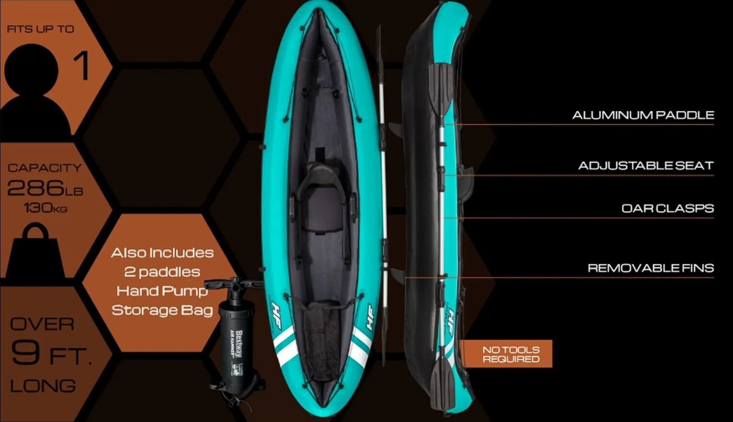 Bestway Hydro Force 1 Person Ventura Elite Inflatable Kayak Set NEW