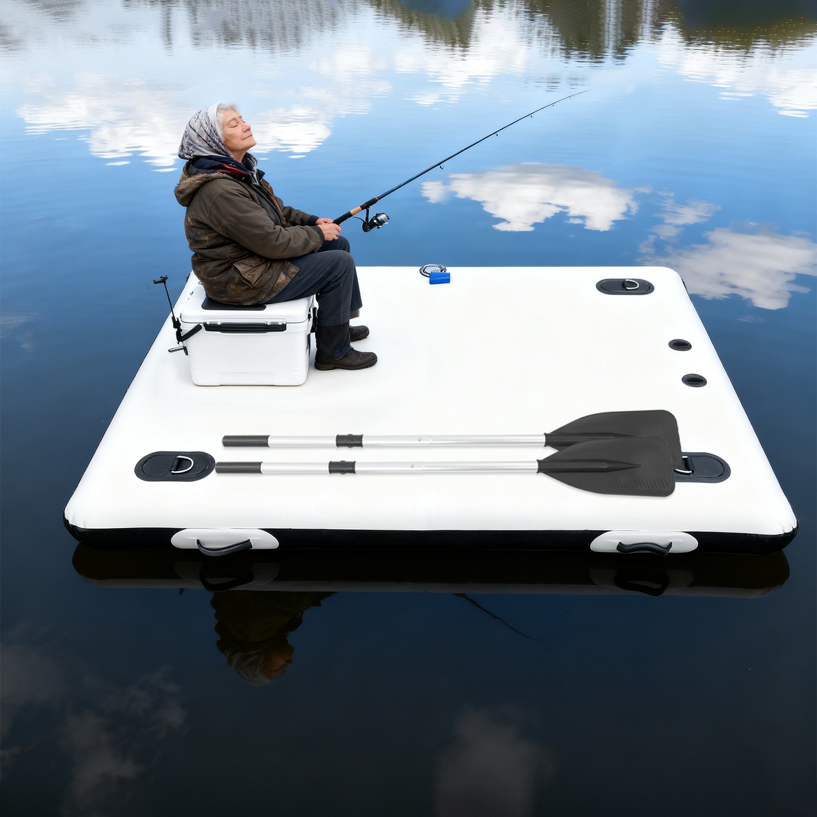 880lbs Portable 2×1.5m Dock Inflatable Fishing Boat Floating Platform w/Air Pump