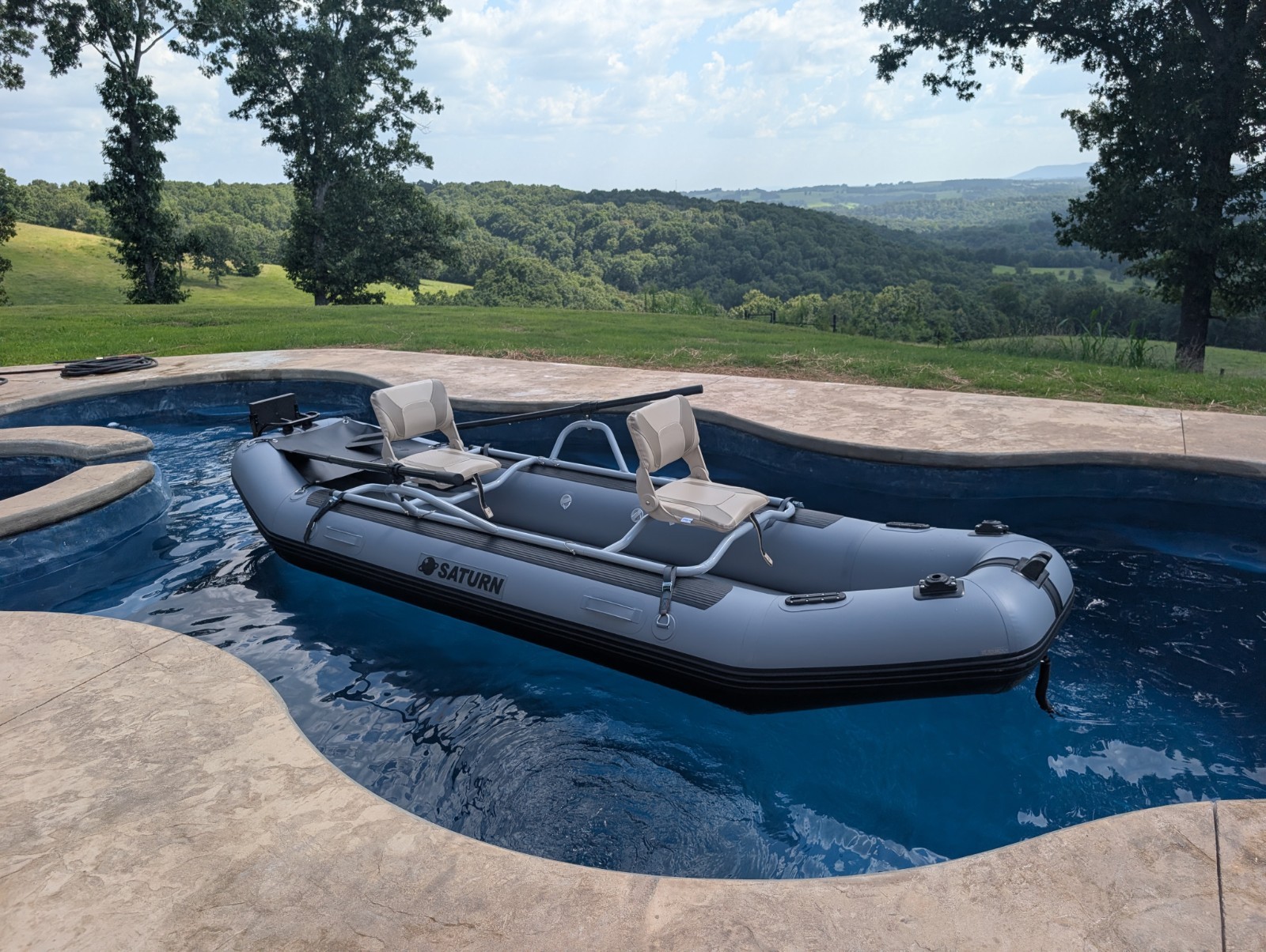 Drift Raft Boat w/ Frame, Seats, Oars & Electric Pump, Gray