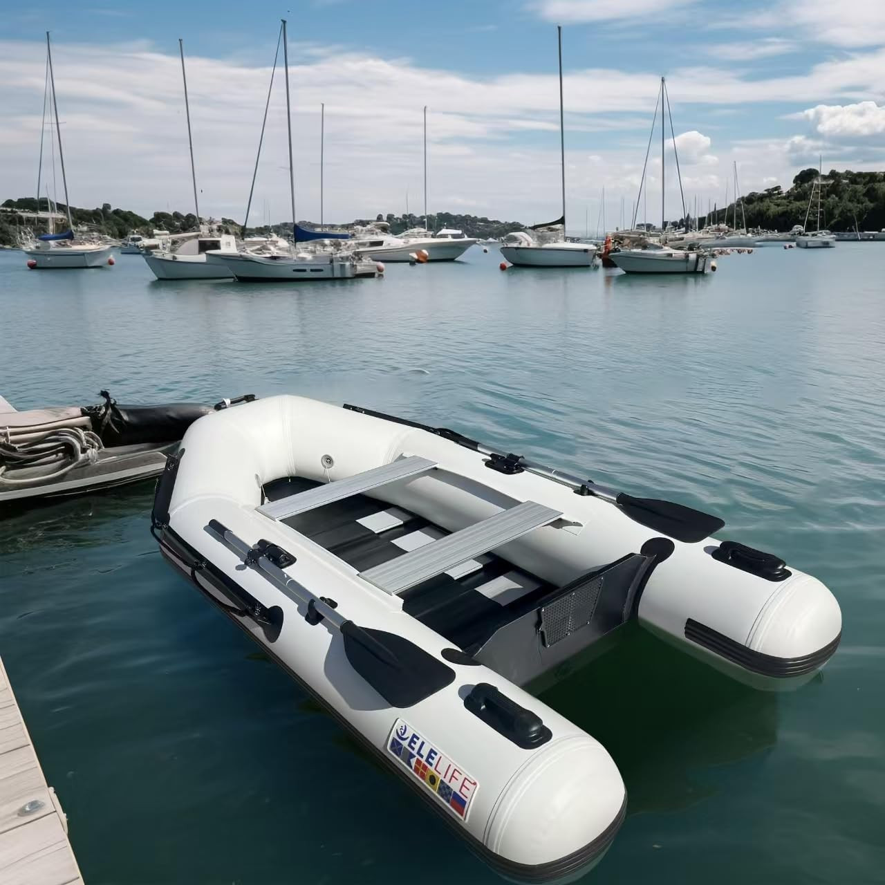 10FT Inflatable Boat,2-3Person Portable Raft,2 Aluminum Seat Board and 5 Aluminu