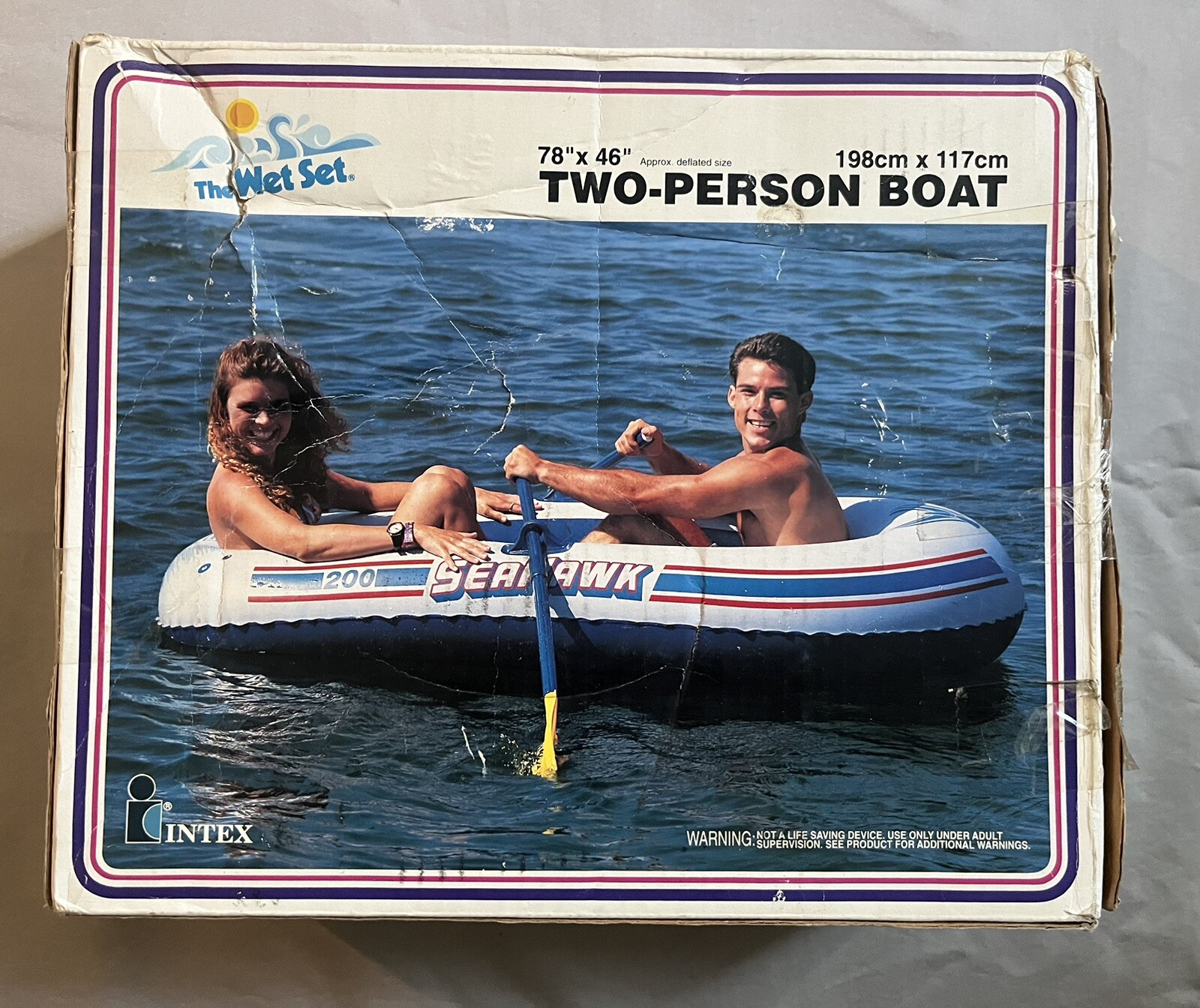 Vintage 1993 Wet Set Intex Two Person Boat Seahawk 200 White 78”x46” Inflatable