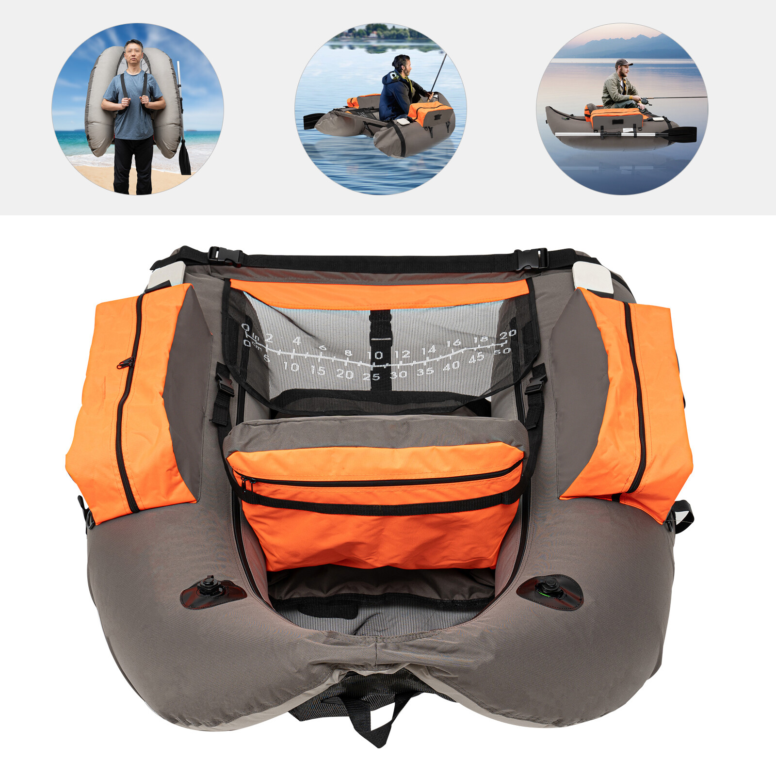 Inflatable Fishing Boat 130kg Gray With Pump, Adjustable Backrest