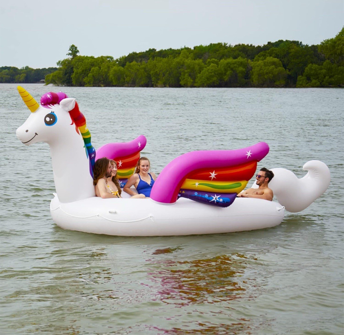 NIB Intex 57266EP HUGE Unicorn Party Island Pool Floats – White & Rainbow