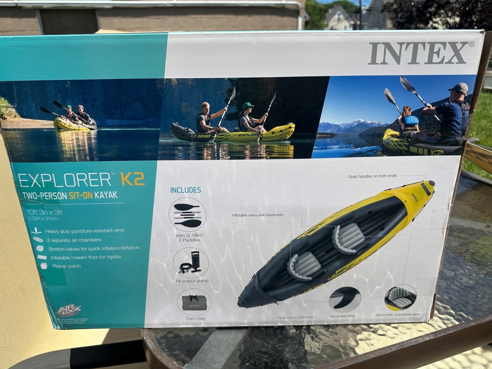 Intex Explorer K2 Yellow 2 Person Inflatable Kayak with Aluminum Oars & Air Pump