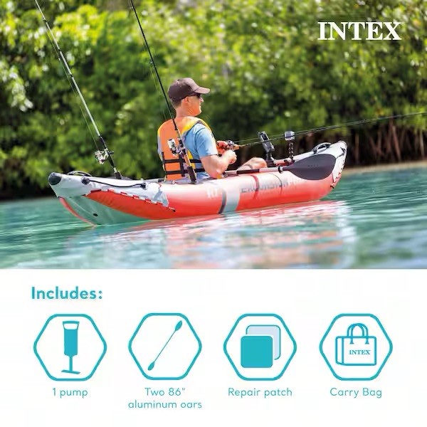 Red Intex Excursion Pro K1 Inflatable Fishing Kayak 68303EP New Unopened in Box