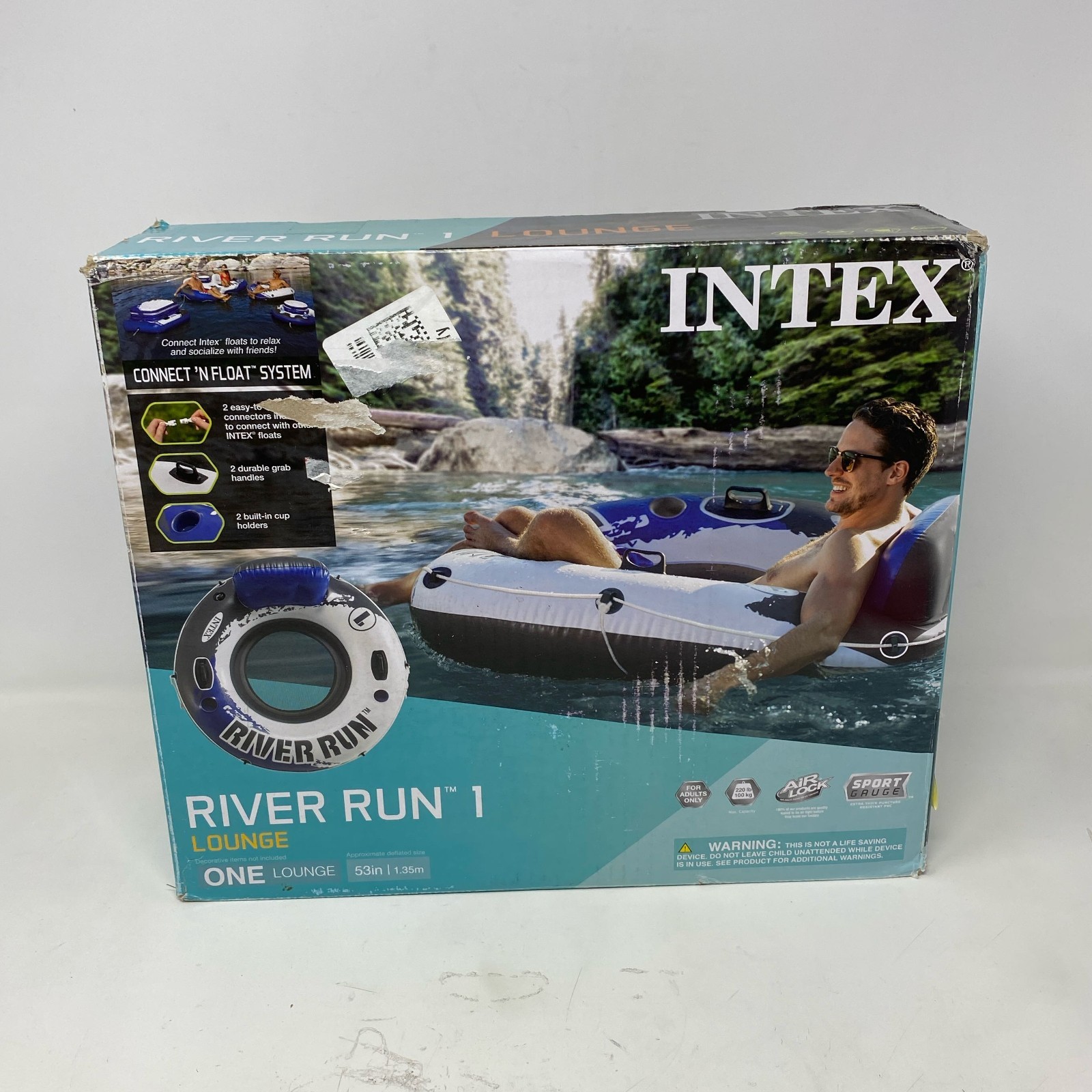 Intex River Run 1 Blue/White 53in Inflatable Tube w/ Backrest & Cups
