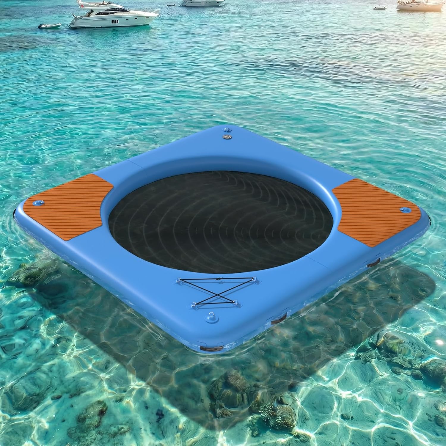 10 ft Inflatable Floating Dock Platform 6 in Thick EVA Deck Blue Lake Swim Float