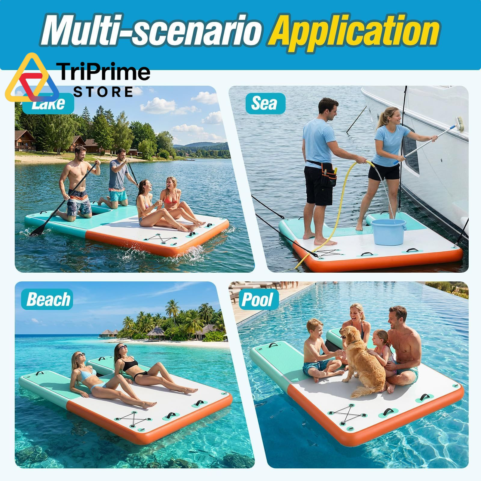 MoKo Inflatable Floating Dock, 8×6ft Air Dock 8×6 ft, Mint Green + Orange