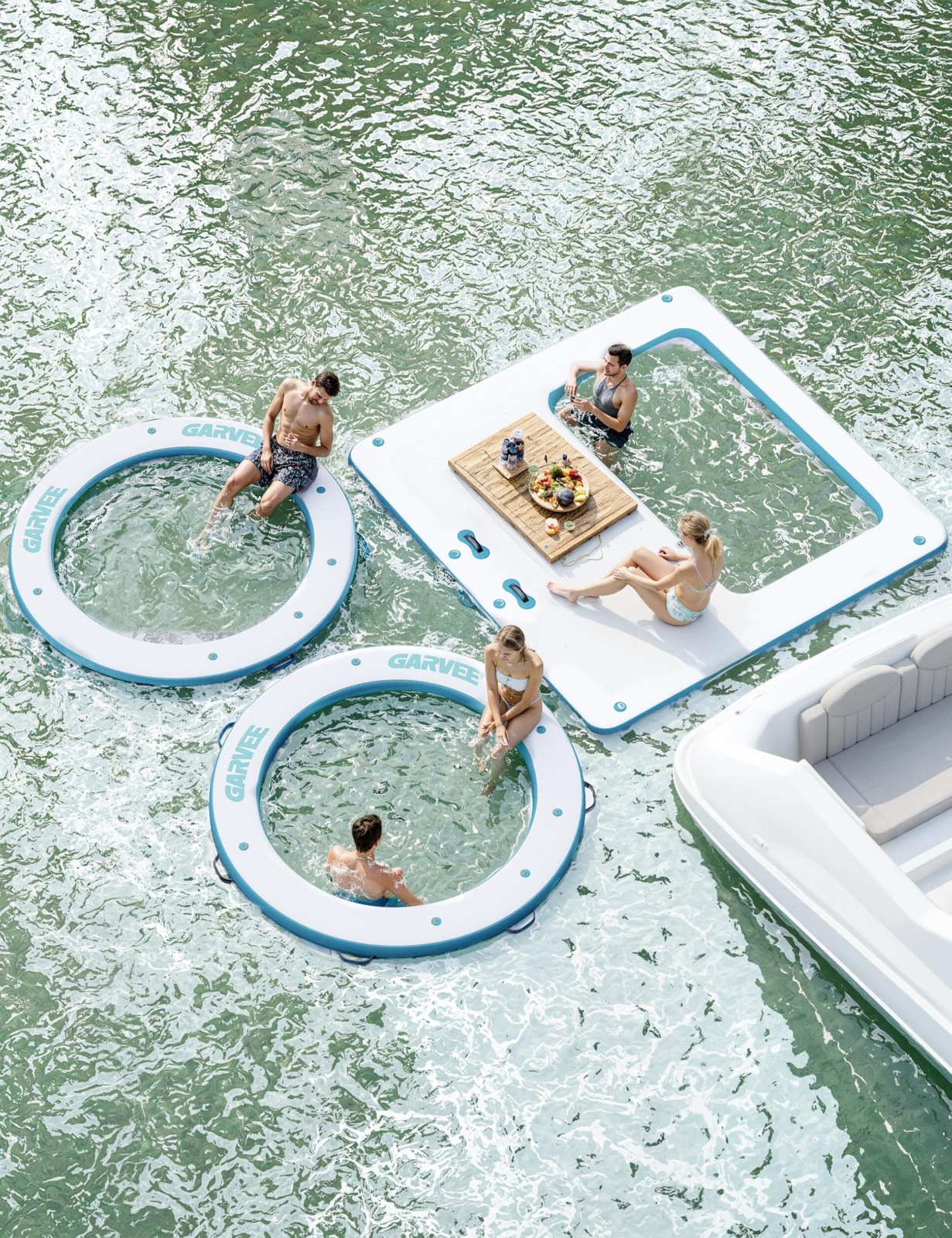 Inflatable Floating Dock 10x10FT Inflatable Dock Platform Mat with Ladder Bag US