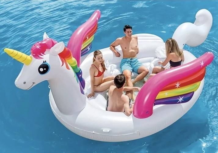NIB Intex 57266EP HUGE Unicorn Party Island Pool Floats – White & Rainbow