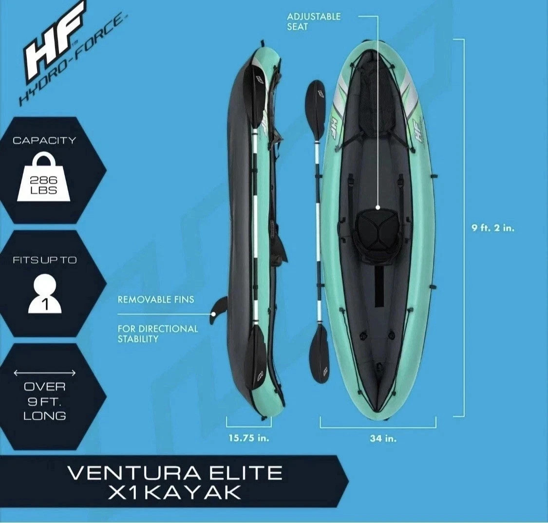 Hydro Force Inflatable Kayak Set | Includes Seat, Paddle, Hand Pump, Storage Bag