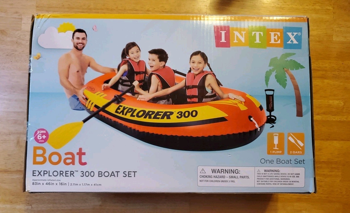 Intex Explorer 300 3 Person Inflatable Boat Set w/ 2 Oars & Air Pump MAX 410 lbs