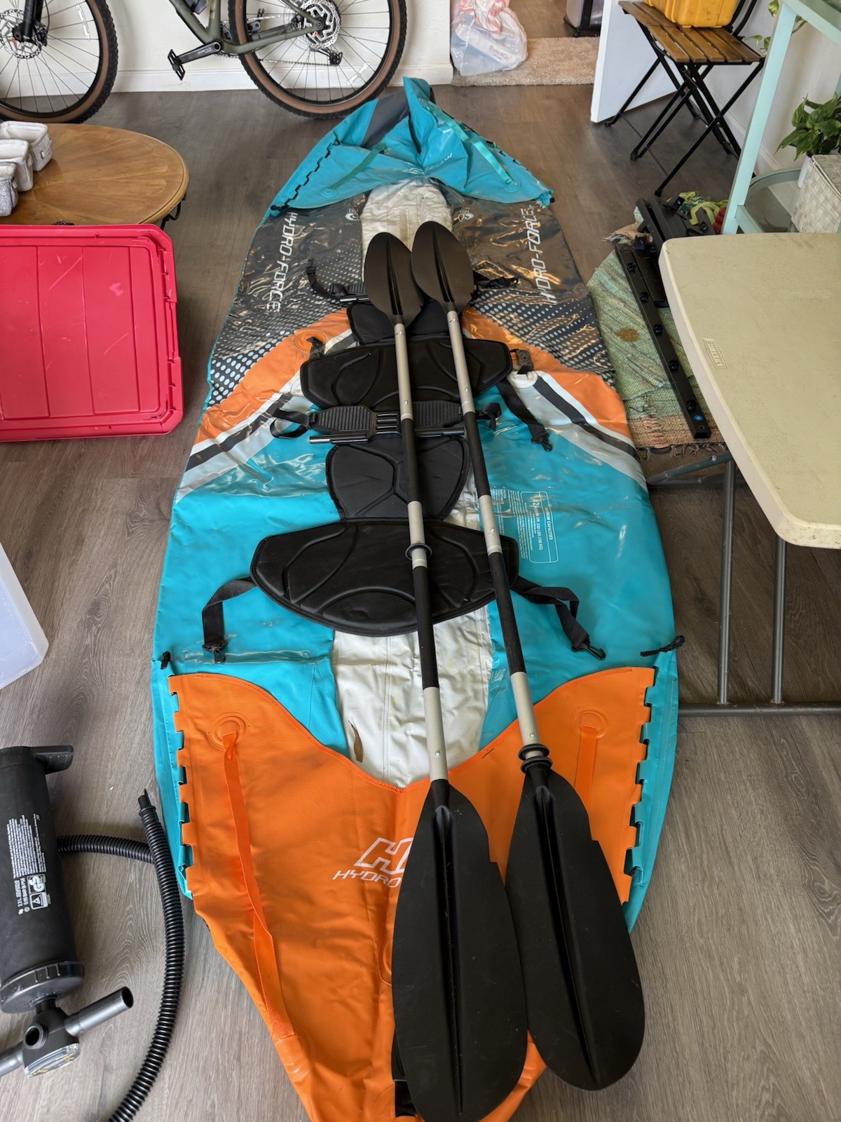 Hydro-Force Rapid X2 10 ft 6 in Inflatable Kayak Set w/ Paddles, Pump, Seat