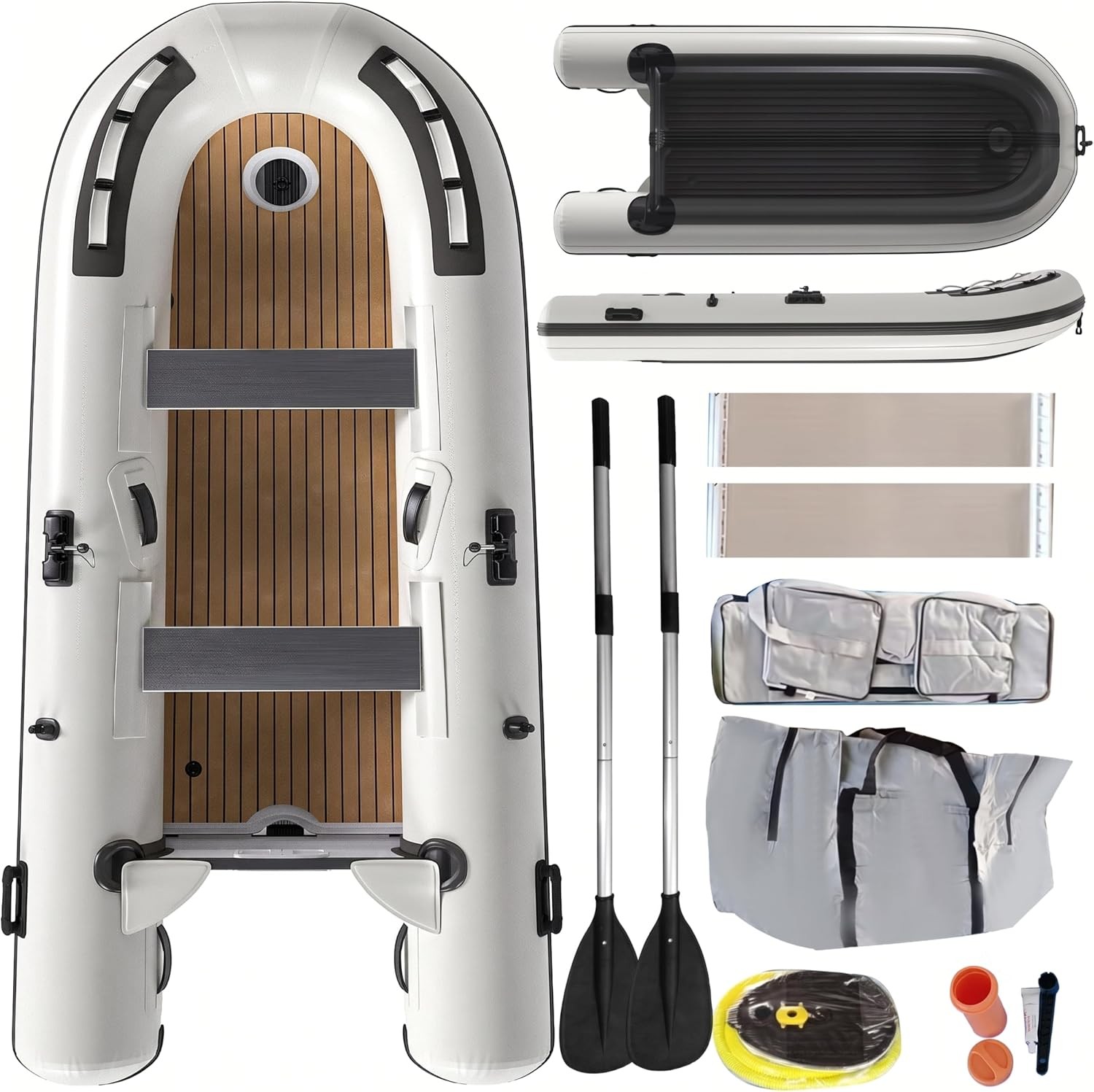 10.5ft Inflatable Dinghy Boat 1200 lb PVC EVA Floor White Fishing Raft