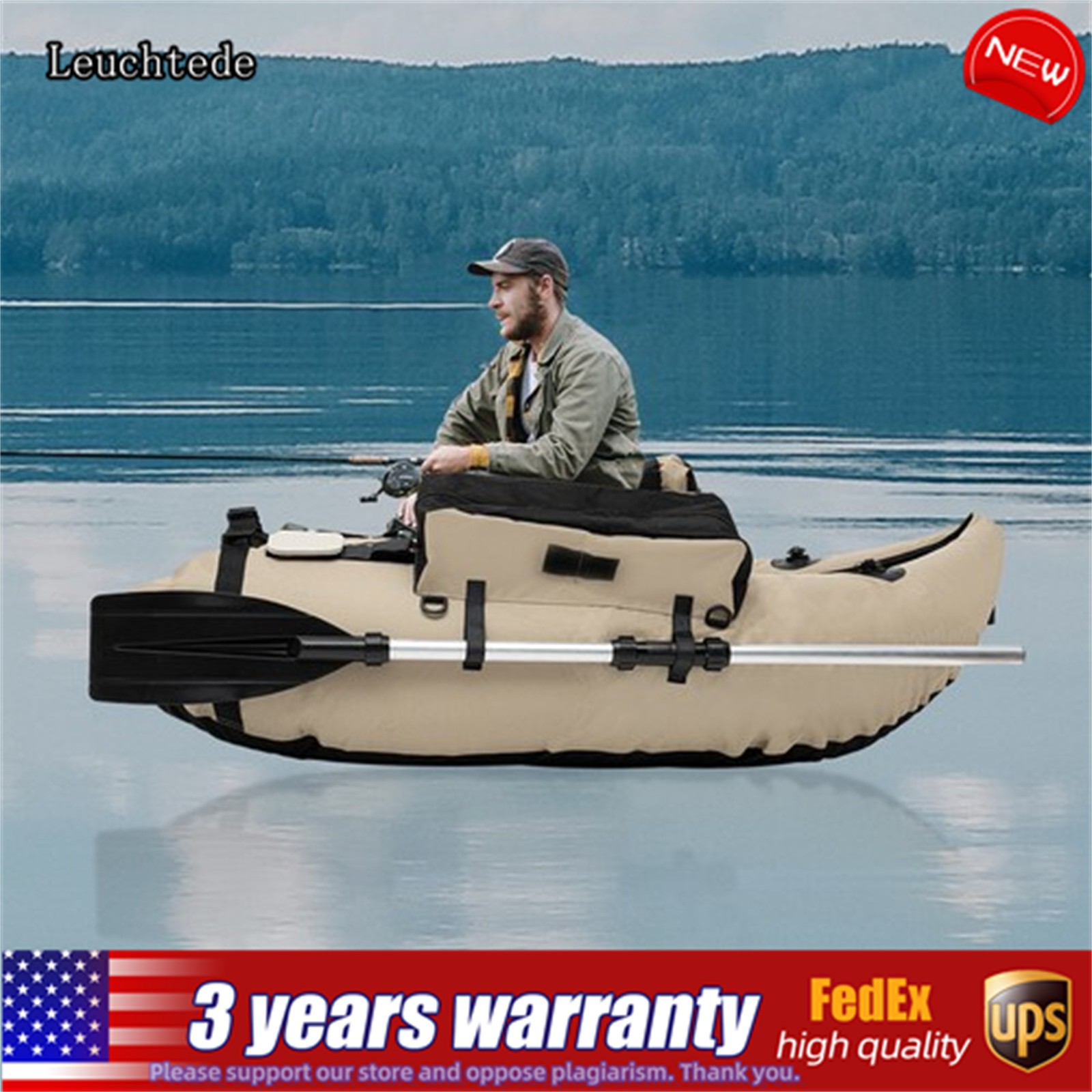 Outdoor Fishing Boat Inflatable Boat Raft with Pump Adjustable Backrest 130kg