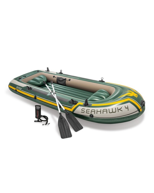 Intex 68351EP Seahawk 4 Inflatable Boat Set with Oars and Air Pump