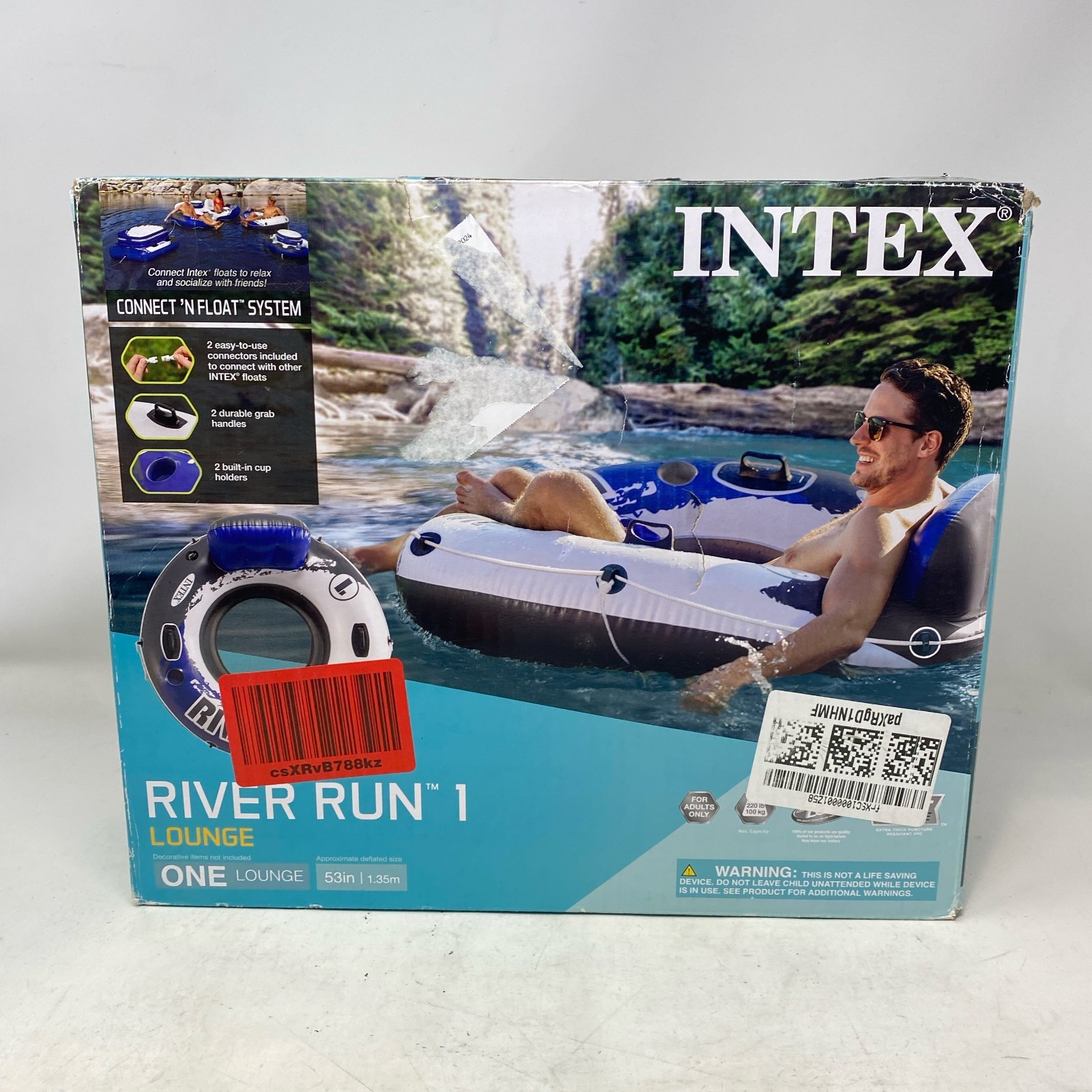 Intex River Run 1 Blue/White 53in Inflatable Tube w/ Backrest & Cups
