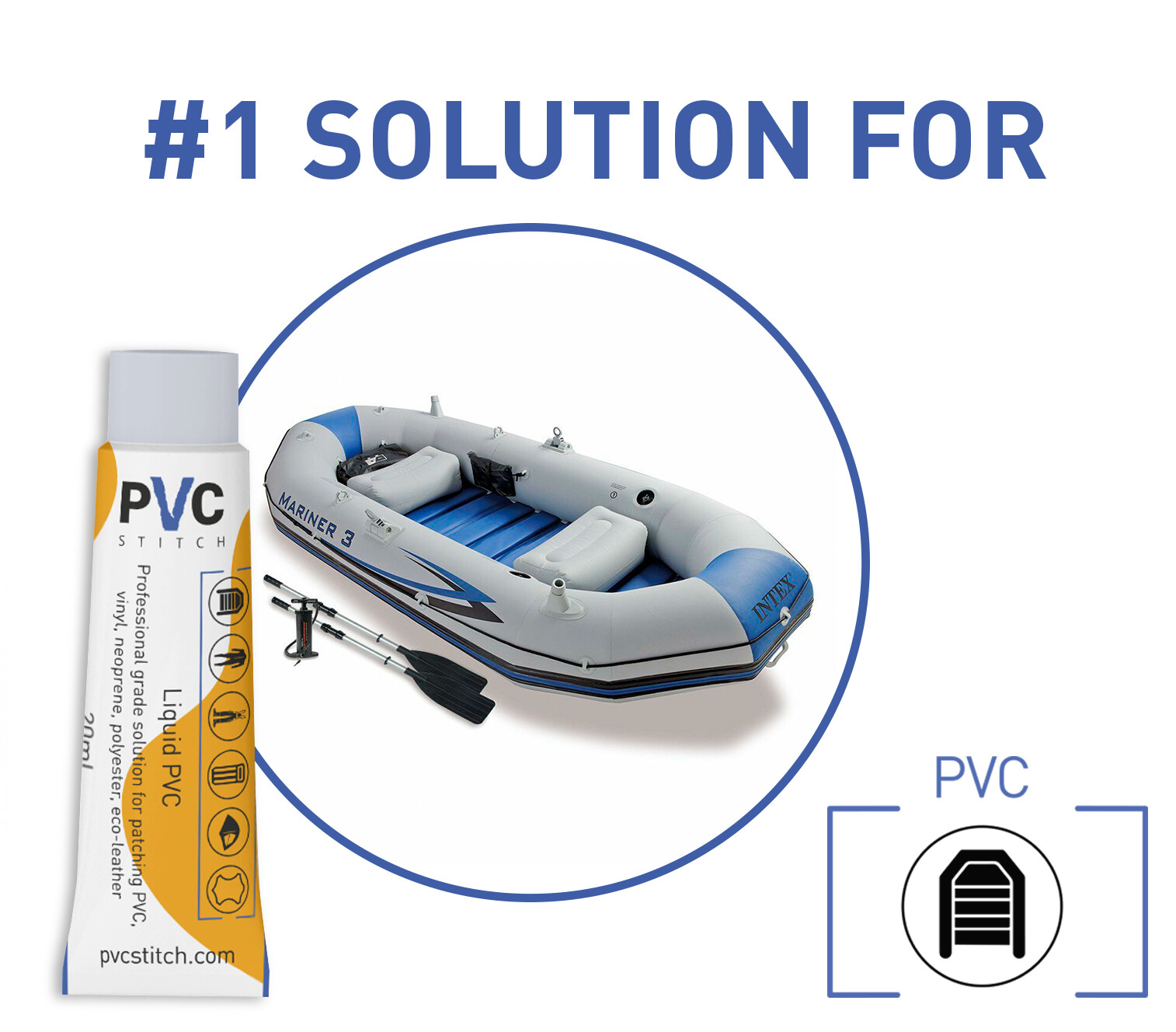 PVC Stitch Glue Repair Kit (glue+cord) for PVC, Vinyl, Neoprene, Polyester