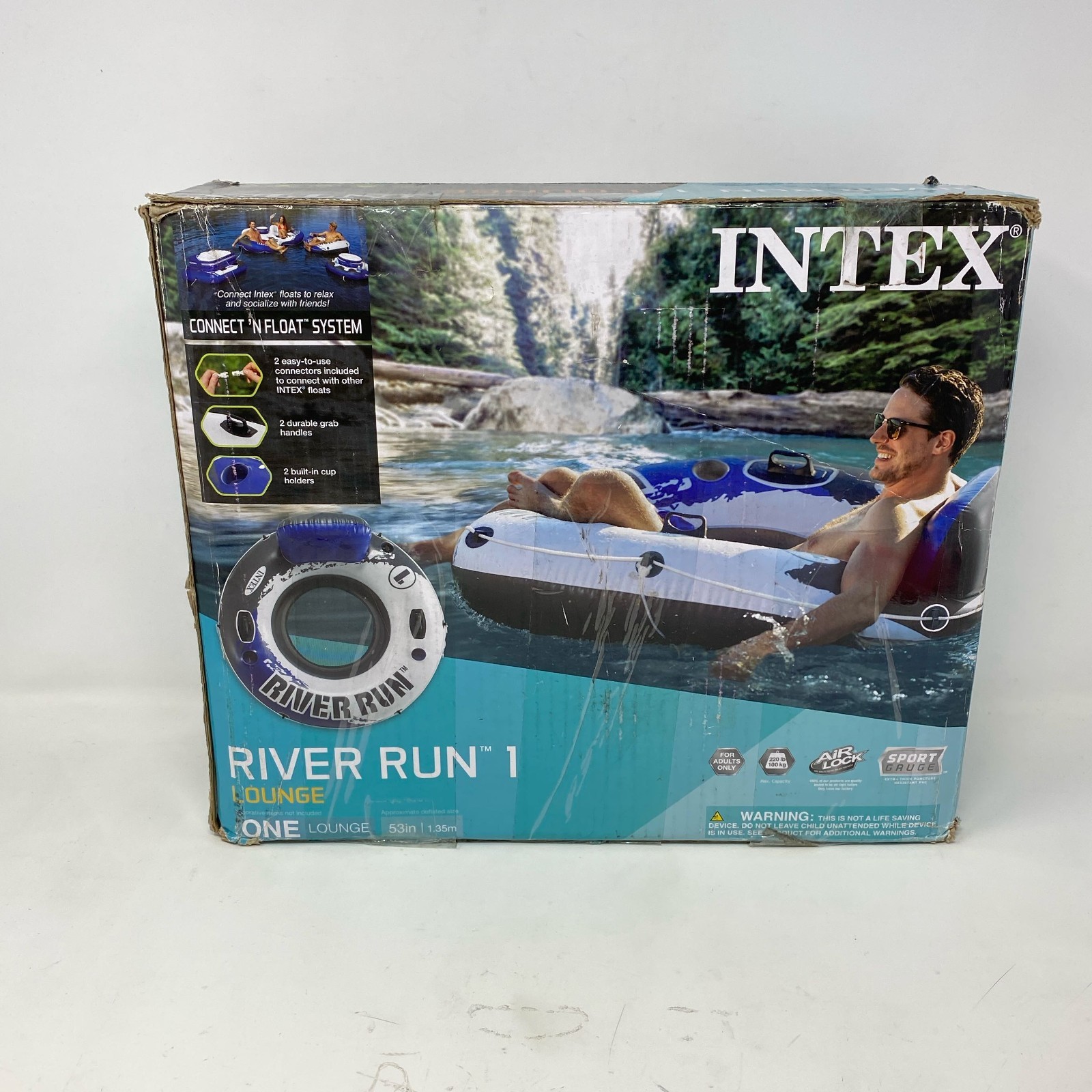 Intex River Run 1 Blue/White 53in Inflatable Tube w/ Backrest & Cups