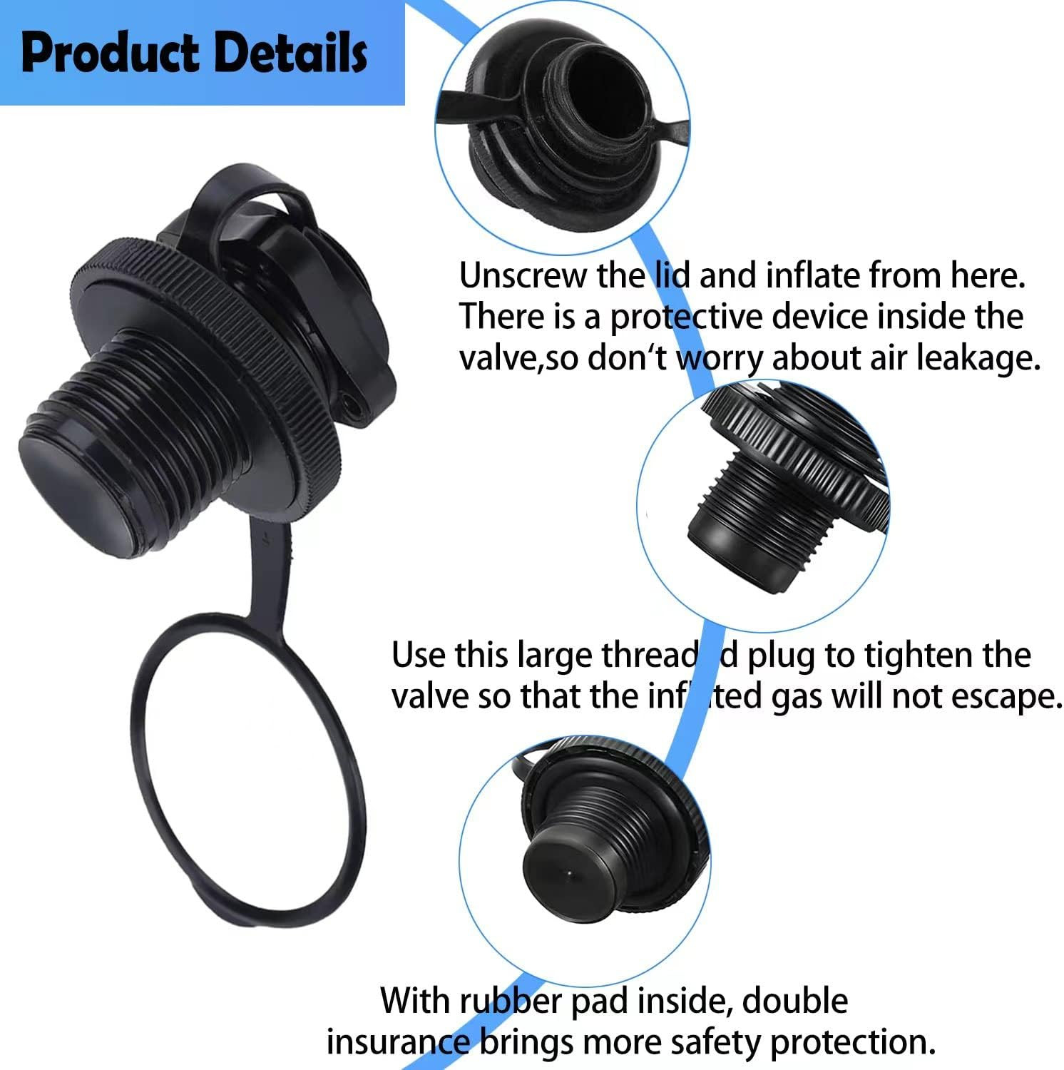 Inflatable Boat Air Valve,2Pcs Inflatable Boat Replacement Caps Boat Spiral Air