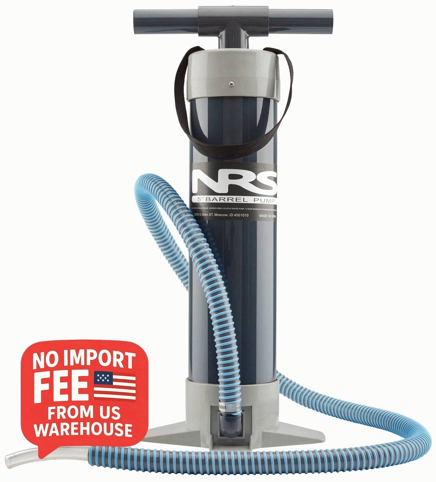 NRS 5 Inch Barrel Pump Hand Inflatable Raft 2.5 Foot 6.5 Foot Hose Wide Base 800