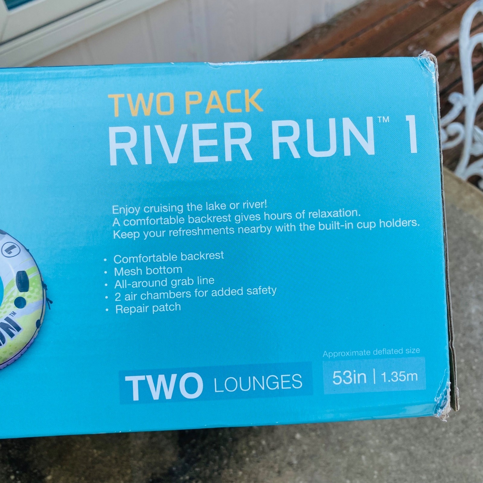 Intex Two Pack River Run 1 Inflatable Lounges With Backrest Cupholders Open Box
