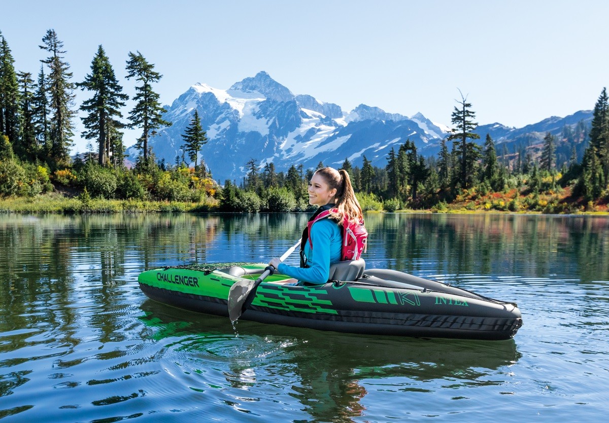 Intex Challenger K1 Inflatable Kayak with Oars and Pump Green/Blue 2Pack