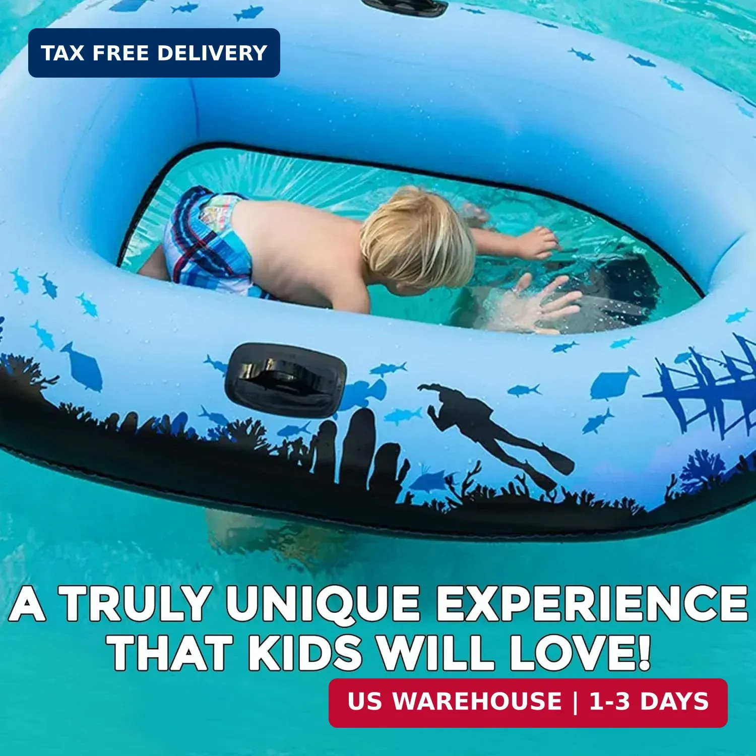 Sieco Design AQUAVUE Voyager, Clear Bottom Inflatable Raft, for Kids and Adults