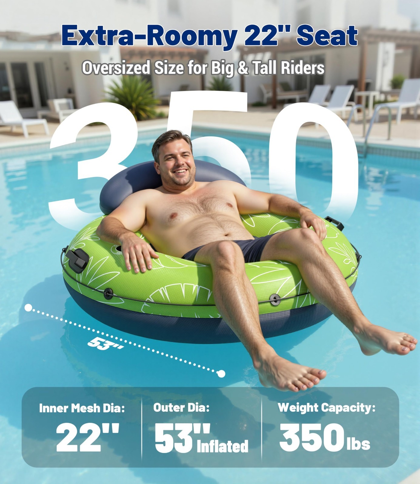 Heavy Duty River Floats for Adults 350lb Capacity, XL Inflatable Pool Tubes with