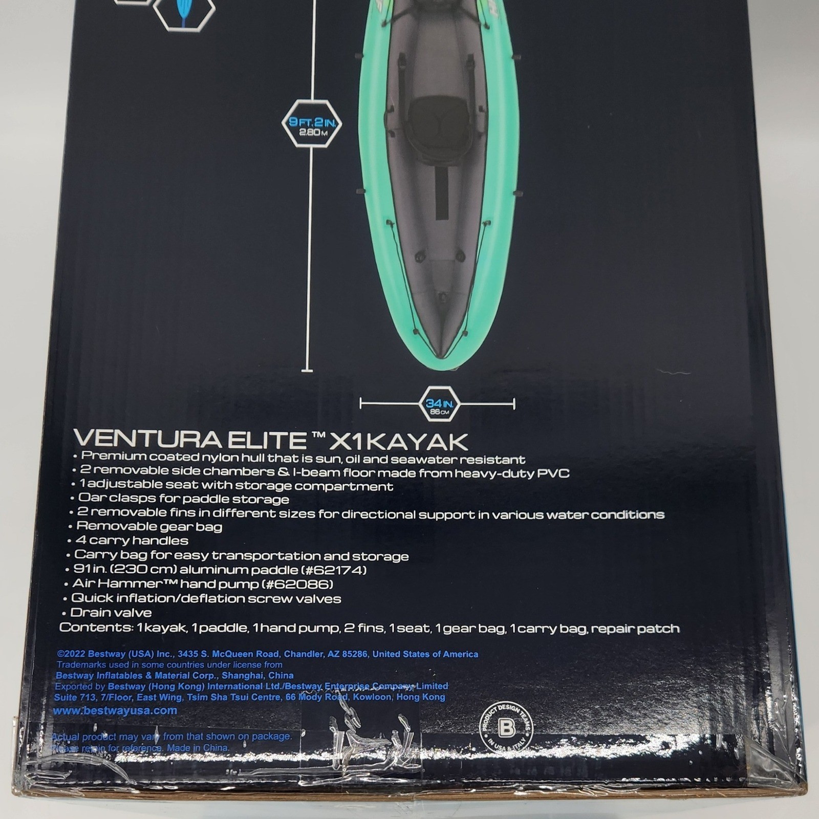 Hydro-Force Ventura Elite X1 Kayak Inflatable Set Teal Gray Paddle Pump NIB