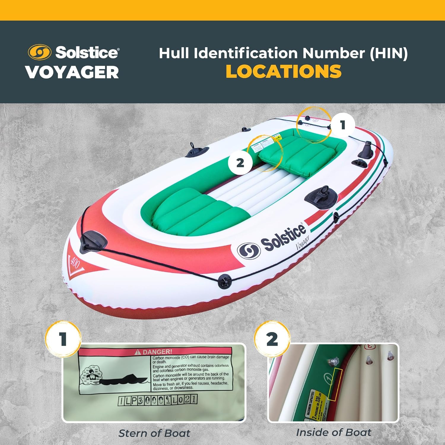 Solstice Voyager 4-Person Inflatable Fishing Boat with Dual Swivel Oar Locks and