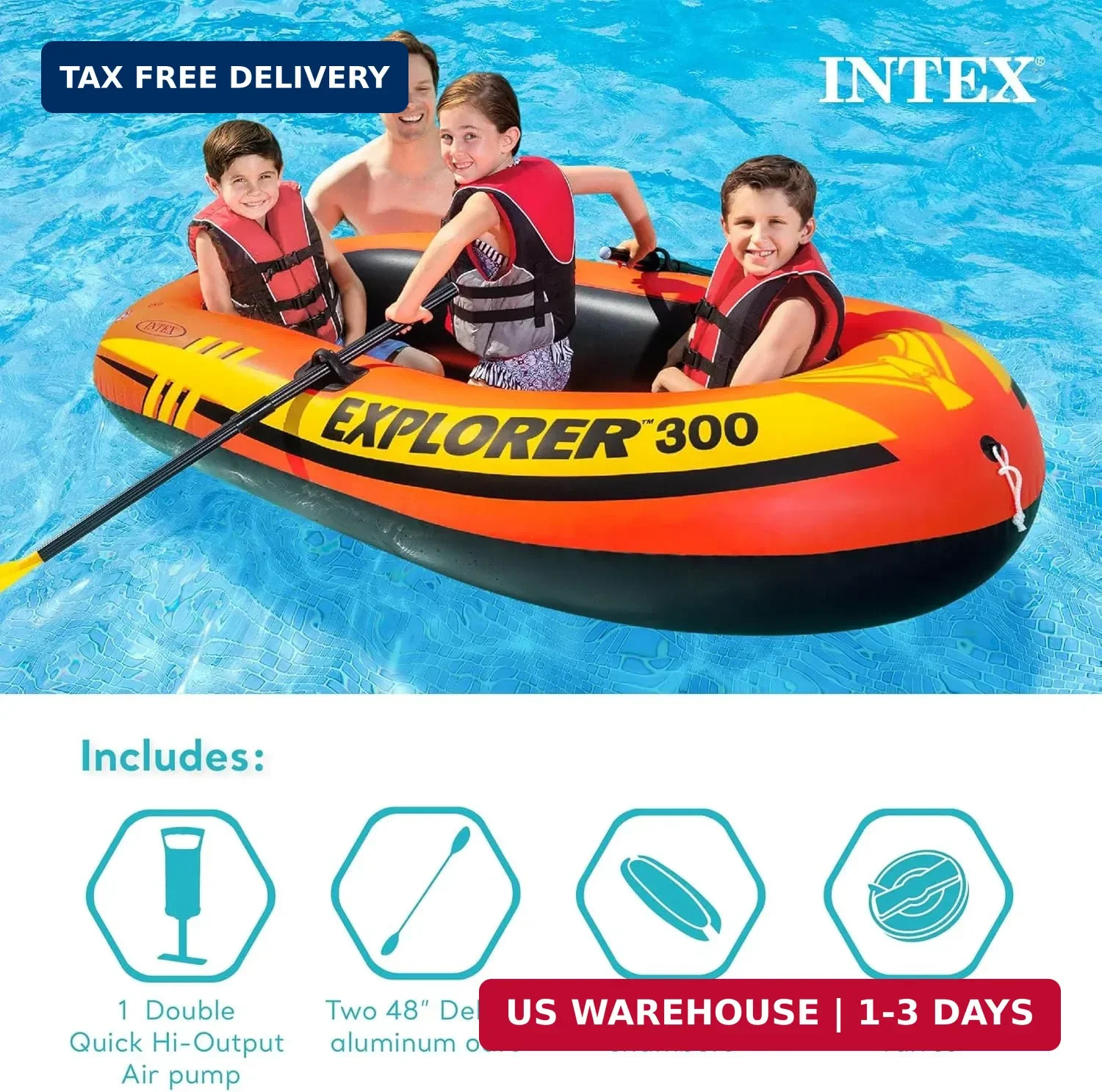 INTEX Explorer Compact Inflatable Boat Series: Dual Air Chambers – Welded Oar Lo