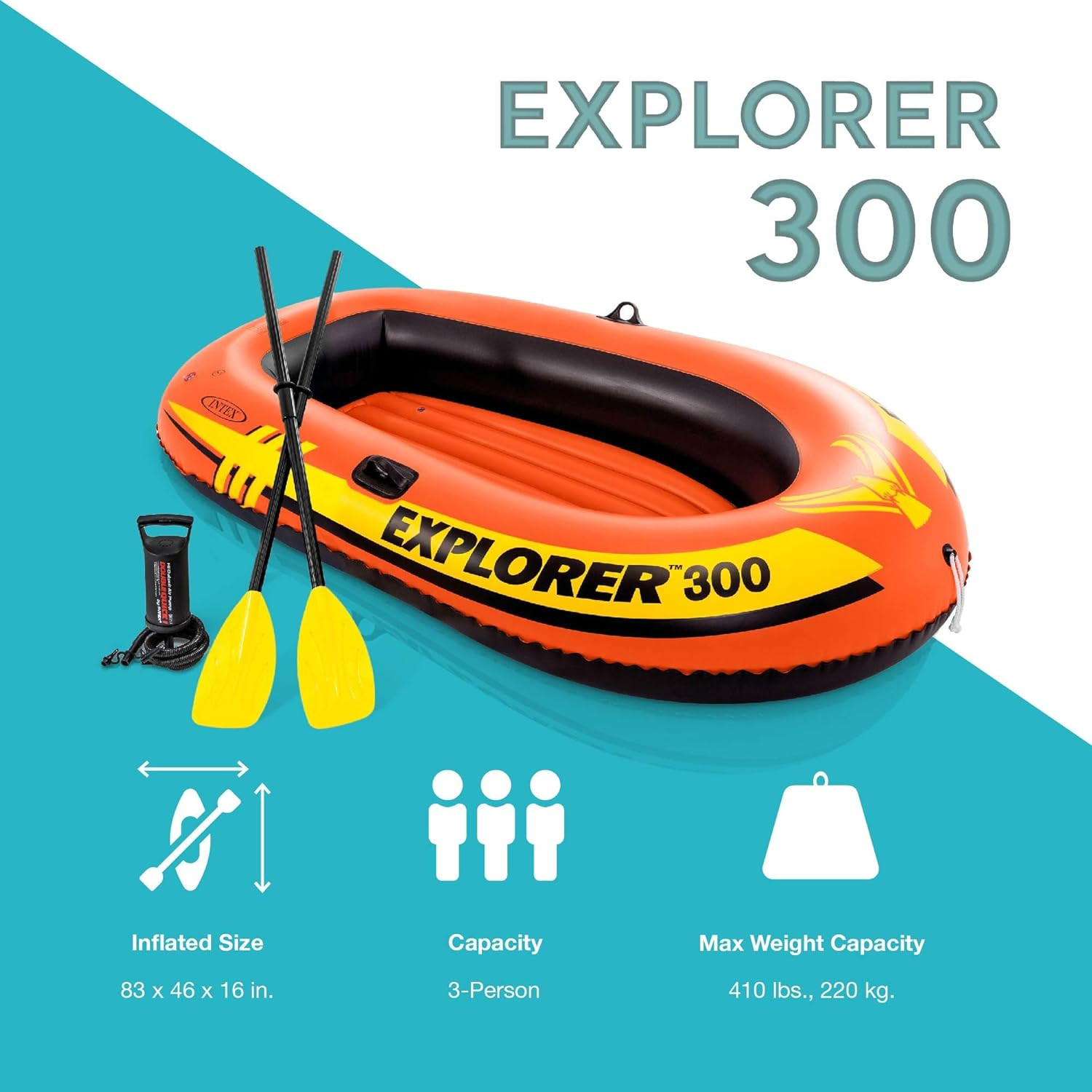 INTEX 58332EP Explorer 300 Inflatable Boat Set: Includes Deluxe Boat Oars and Mi