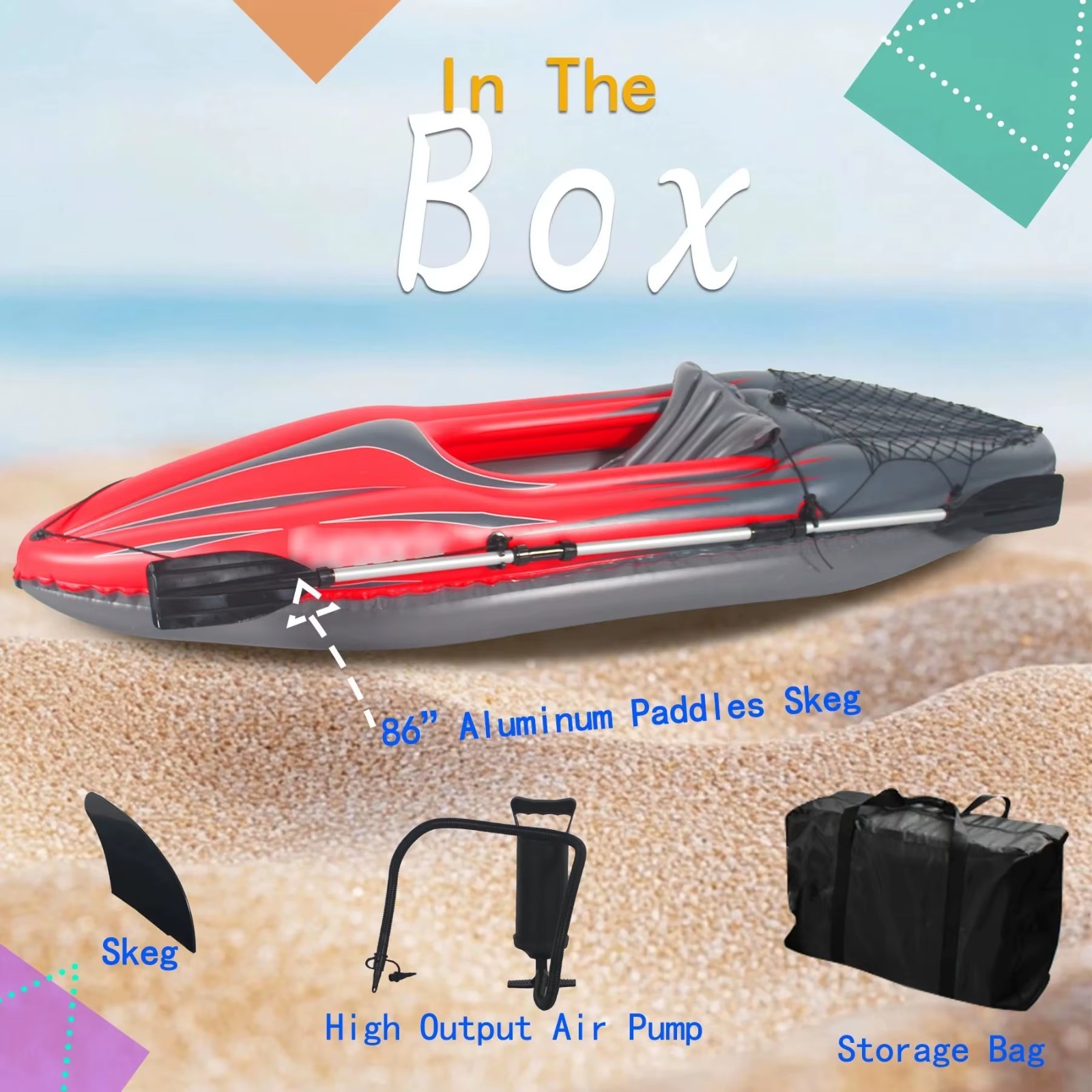 Inflatable Kayak Fishing Boat 1 Person Adult PVC Red with Paddles Bag Seats