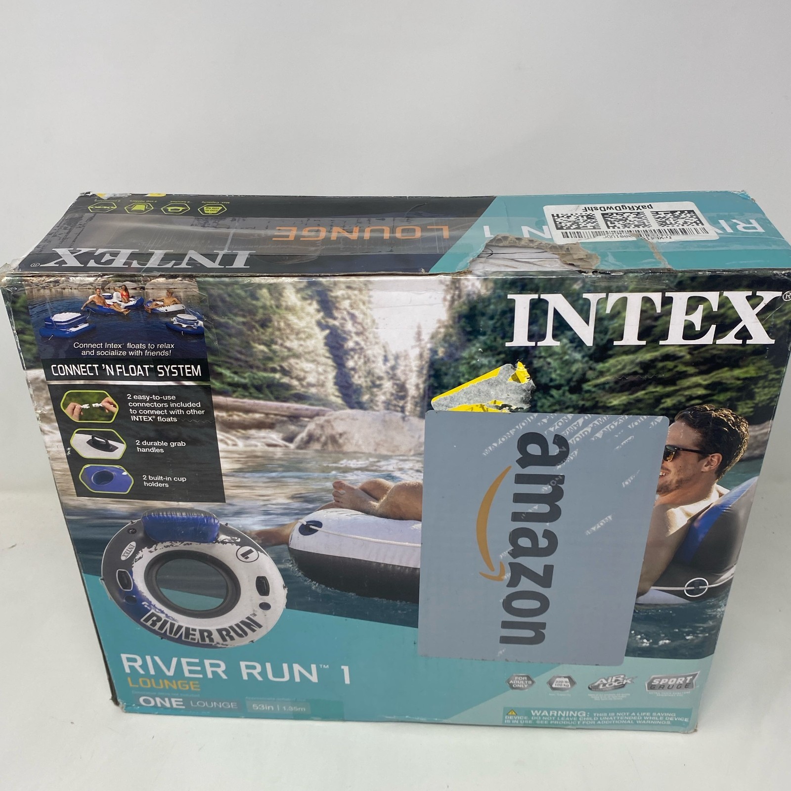 Intex River Run 1 Blue/White 53in Inflatable Tube w/ Backrest & Cups