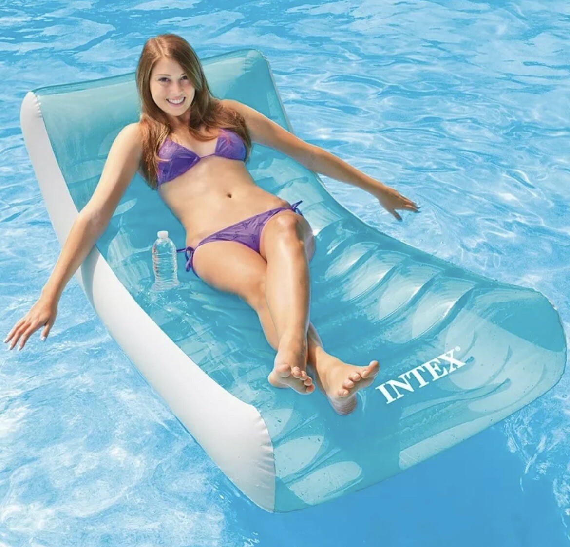 Intex Inflatable Rockin’ Lounge Swimming Pool Floating Raft Chair with Cupholder