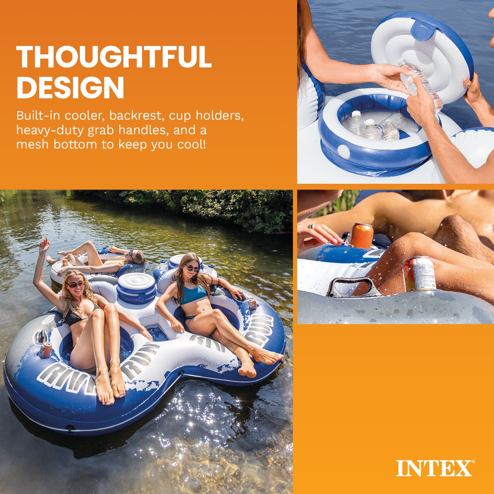 Intex River Run 2 Person Inflatable Tube Raft Float with Cooler for Pool & Lake