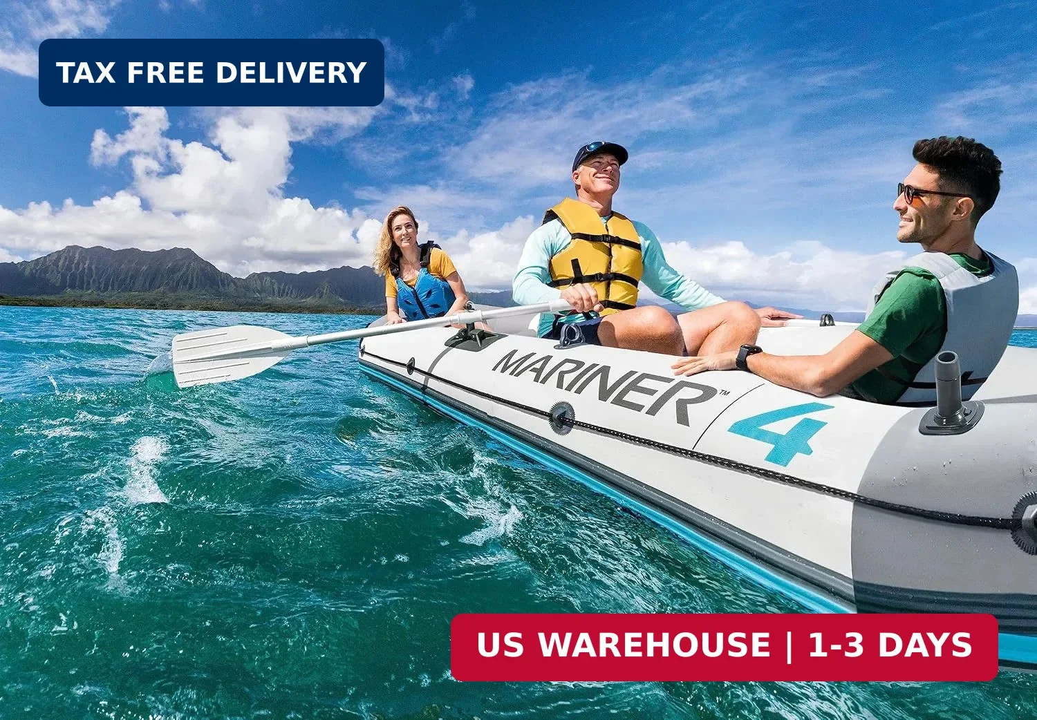 Mariner 4 Person Inflatable Fishing Boat Set SuperTough PVC Oars Pump Keel New