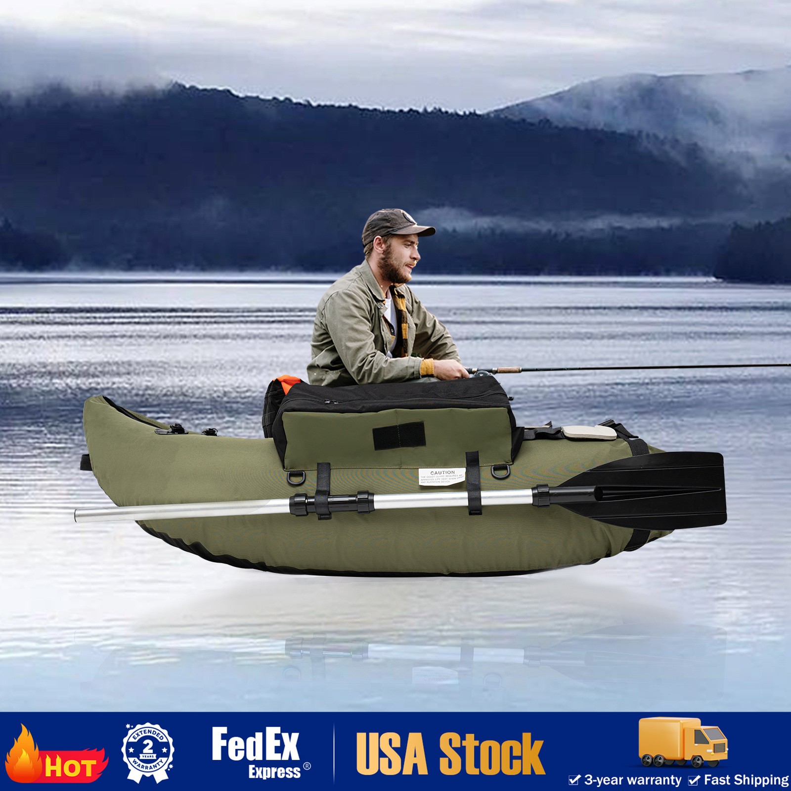 Outdoor Inflatable Fishing Boat 90-180° Adjustable Backrest 130kg/286.6lbs Load