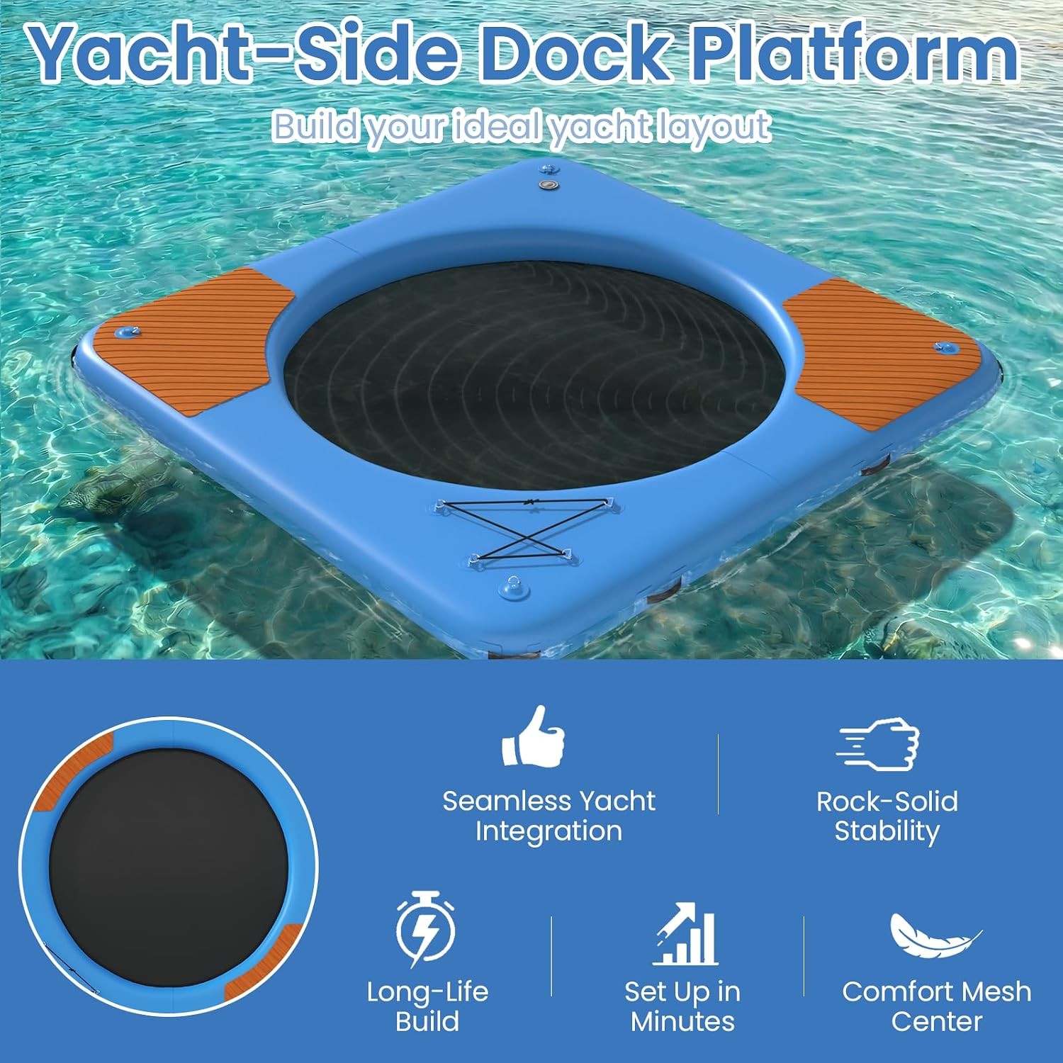 10 ft Inflatable Floating Dock Platform 6 in Thick EVA Deck Blue Lake Swim Float