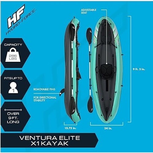 Hydro-Force Ventura Elite X1 Kayak Inflatable Set Teal Gray Paddle Pump NIB